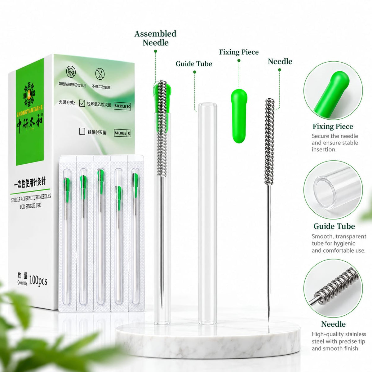 Sterile Acupuncture Needles – 100 Pieces, 8 Sizes
